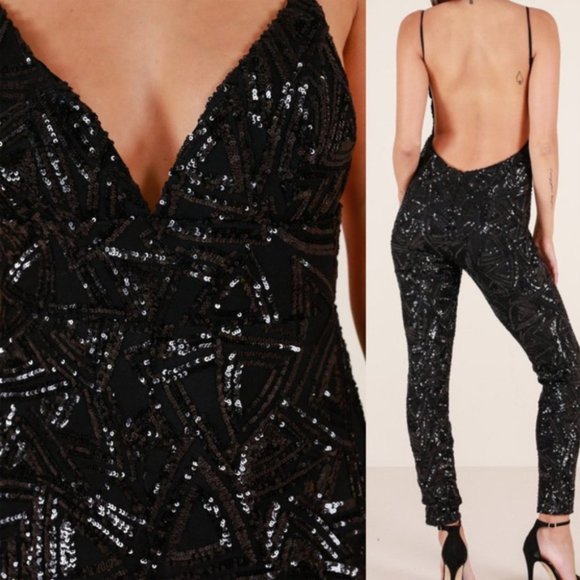 GLAMOUR GIRL BLACK OR NUDE SEQUIN JUMPSUIT - Picture 4 of 4
